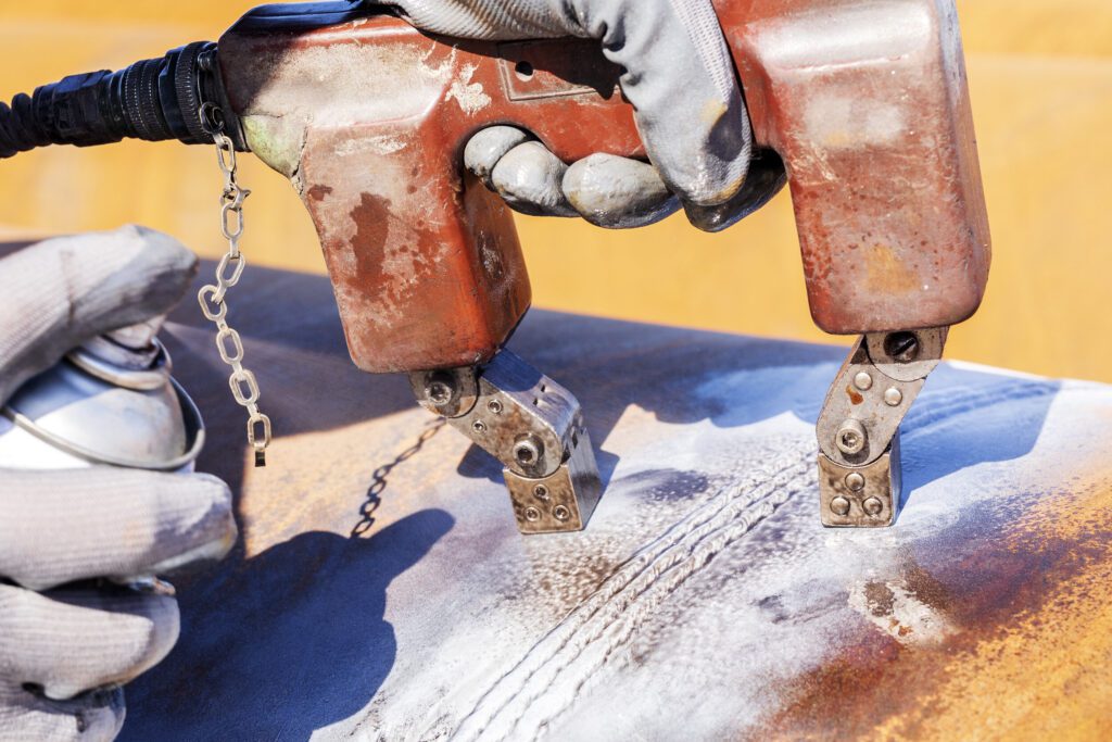 Magnetic particle testing (MPT), or magnetic particle inspection, is a non destructive examination (NDE) technique used to detect surface and slightly subsurface flaws in most ferromagnetic materials.